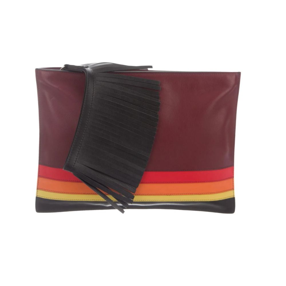 Elena Ghisellini Fringe-Embellished Leather Clutch